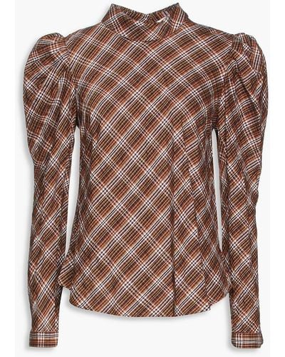 Veronica Beard Isabel Checked Cotton-blend Top - Brown