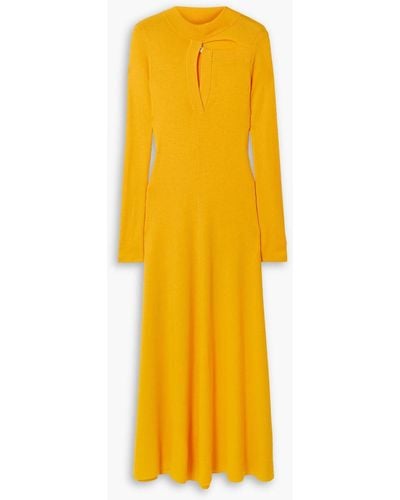 Christopher Kane Cutout Ribbed Merino Wool And Cashmere-blend Midi Dress - Yellow