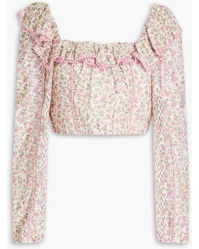 LoveShackFancy Dorabella Floral-print Cotton-blend Lace Top - Pink
