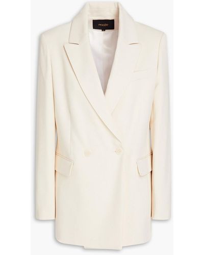 Maje Double-breasted Lyocell-blend Crepe Blazer - White