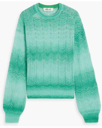 Diane von Furstenberg Jandina Metallic Dégradé Crochet-knit Sweater - Green