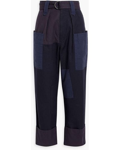 Isabel Marant Keyega Patchwork Cotton And Linen-blend Tapered Pants - Blue