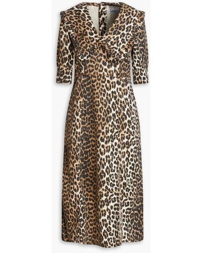 Ganni Leopard-print Denim Midi Dress - Natural
