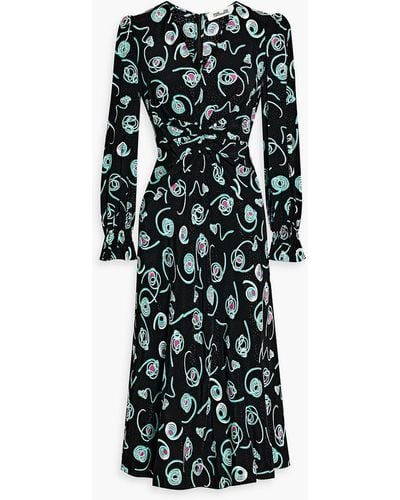 Diane von Furstenberg Anaba Twisted Printed Jacquard Midi Dress - Black