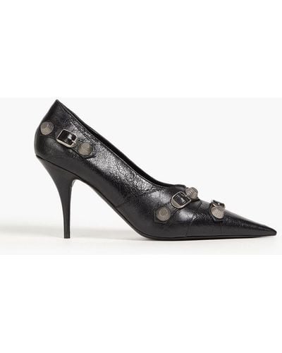 Balenciaga Cagole Embellished Leather Court Shoes - Black