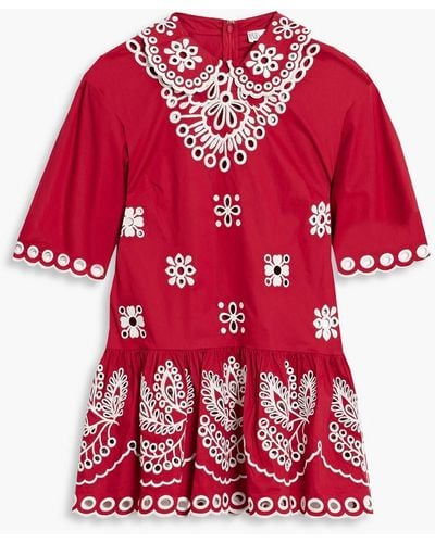 RED Valentino Scalloped Broderie Anglaise Cotton-blend Top - Red