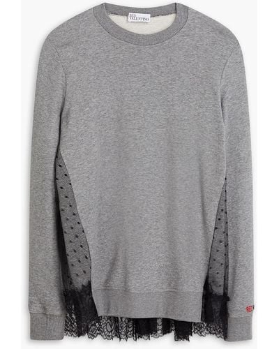 RED Valentino Point D'esprit-paneled French Cotton-blend Terry Sweatshirt - Grey