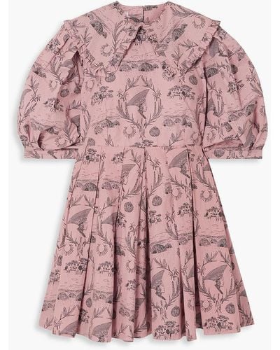 SINDISO KHUMALO Pleated Printed Cotton Mini Dress - Pink