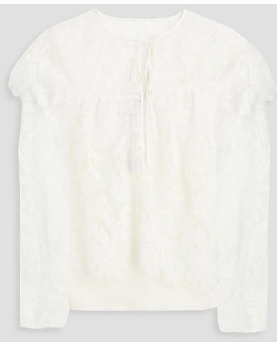Hayley Menzies Beatrice Ruffled Macramé Lace Blouse - White