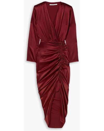 Veronica Beard Cameri Ruched Silk-blend Charmeuse Midi Dress - Red