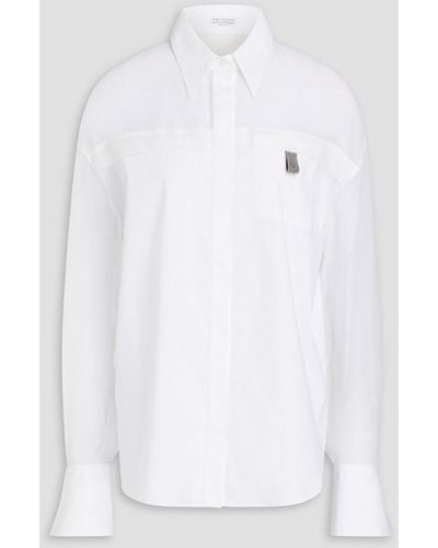 Brunello Cucinelli Lace-trimmed Stretch Cotton-blend Poplin Shirt - White