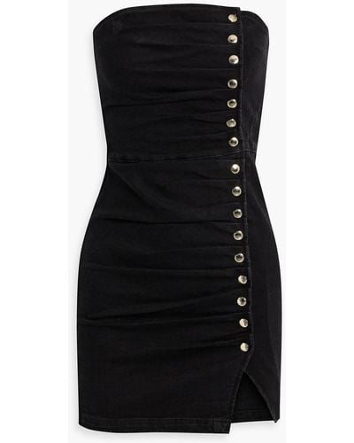 retroféte Megh Strapless Pleated Denim Mini Dress - Black