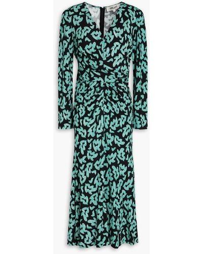 Diane von Furstenberg Timmy Draped Printed Jersey Midi Dress - Green