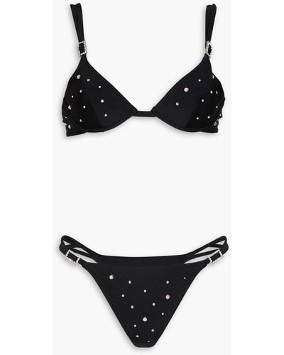 Alessandra Rich Crystal-embellished Underwired Bikini - Black