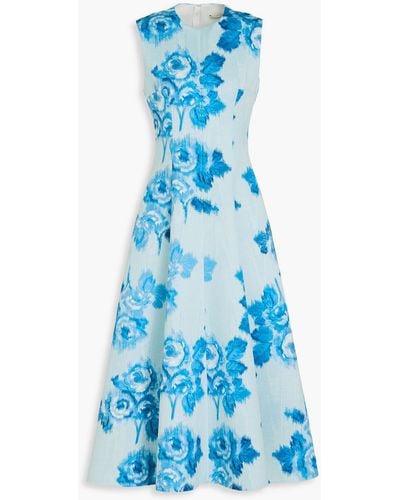 Emilia Wickstead Floral-print Faille Midi Dress - Blue