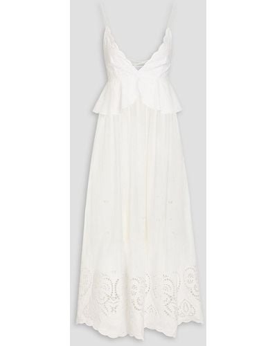 Stella McCartney Broderie Anglaise Organic Cotton-blend Peplum Maxi Dress - White