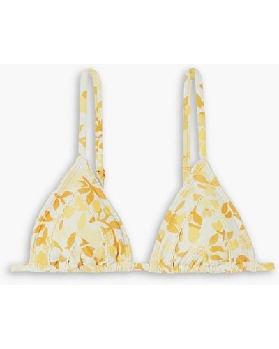 Peony Crochet-trimmed Floral-print Triangle Bikini Top - Metallic