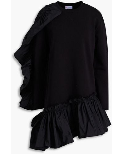 RED Valentino Asymmetric French Cotton Terry-paneled Taffeta Mini Dress - Black