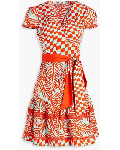 Diane von Furstenberg Centie Printed Cotton-blend Poplin Mini Wrap Dress - Red
