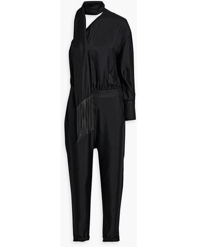 Brunello Cucinelli One-sleeve Fringed Silk-twill Jumpsuit - Black