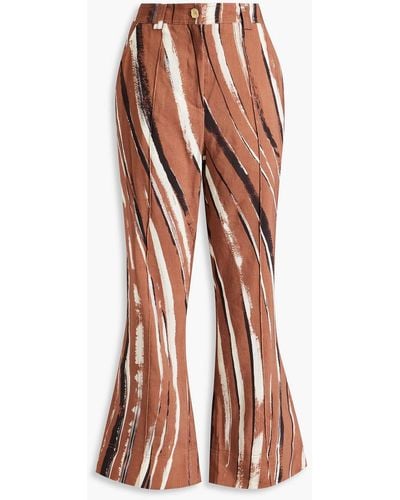 Aje. Aurelie Printed Linen-blend Flared Pants - Brown