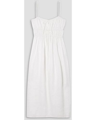 Faithfull The Brand Francesca Shirred Linen Midi Dress - White