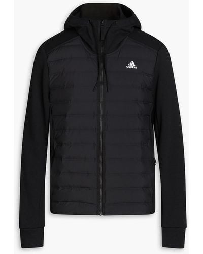adidas Quilted Printed Shell Hooded Down Track Jacket - Black
