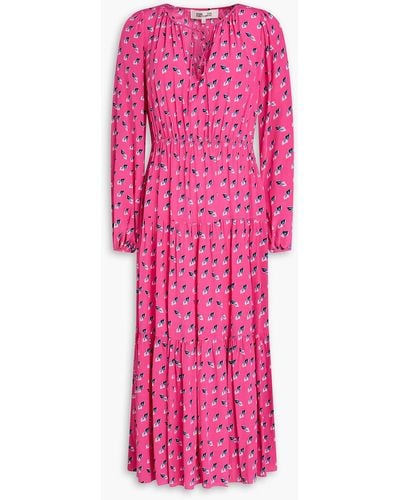 Diane von Furstenberg Dominique Tiered Printed Crepe De Chine Midi Dress - Pink