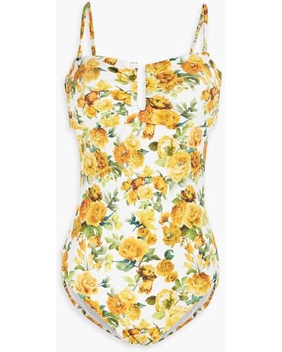 Onia Pauline Cutout Floral-print Swimsuit - Metallic
