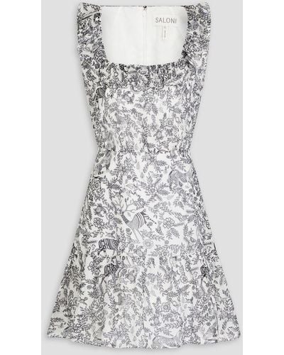 Saloni Misha Floral-print Cotton And Silk-blend Mini Dress - Grey