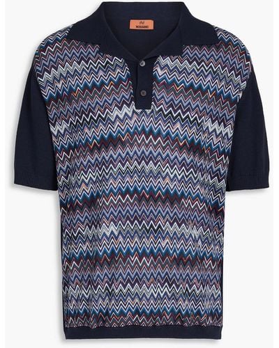 Missoni Crochet-knit Cotton-blend Polo Shirt - Blue
