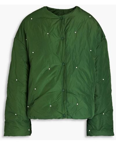 Sleeper Oversized Faux Pearl-embellished Shell Jacket - Green