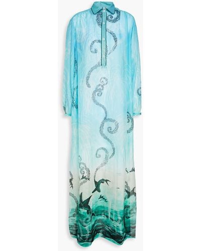 F.R.S For Restless Sleepers Liriope Oversized Slub Cotton And Silk-blend Maxi Shirt Dress - Blue