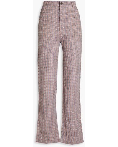 McQ Gingham Crinkled Linen And Cotton-blend Straight-leg Pants - Pink