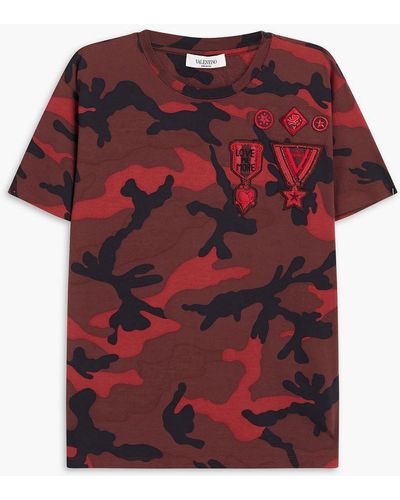 Valentino T-shirt aus baumwoll-jersey mit camouflage-print und applikationen - Braun