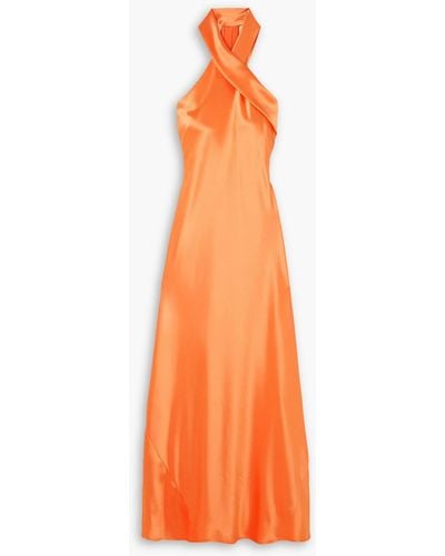 Galvan London Pandora Satin Halterneck Midi Dress - Orange