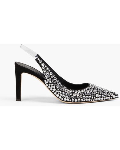 Giuseppe Zanotti Crystal-embellished Suede And Pvc Slingback Court Shoes - Black
