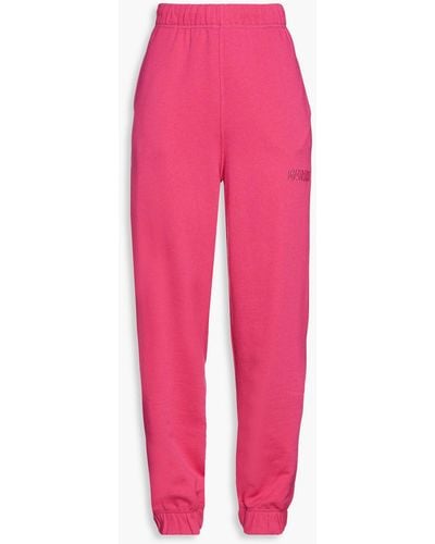 Ganni Embroidered French Cotton-blend Terry Track Pants - Pink