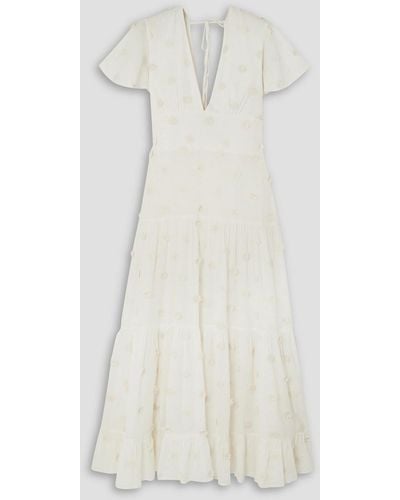 RIXO London Delicia Floral-appliquéd Cotton And Lyocell-blend Voile Maxi Dress - White