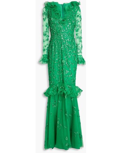 Zuhair Murad Sequined Tulle Gown - Green