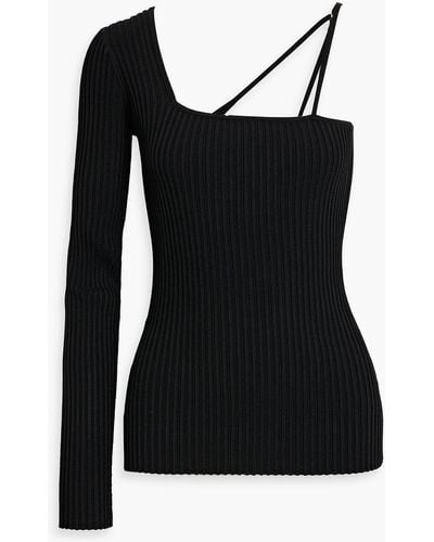 Helmut Lang One-sleeve Ribbed-knit Top - Black