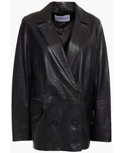 Stand Studio Pernille Teisbaek Cassidy Double-breasted Leather Blazer - Black