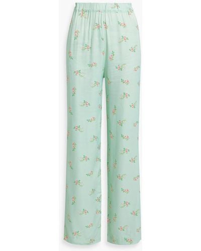 Sleeper Floral-print Satin Pyjama Pants - Green
