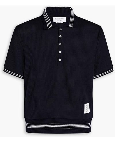 Thom Browne Striped Pointelle-knit Cotton Polo Shirt - Blue
