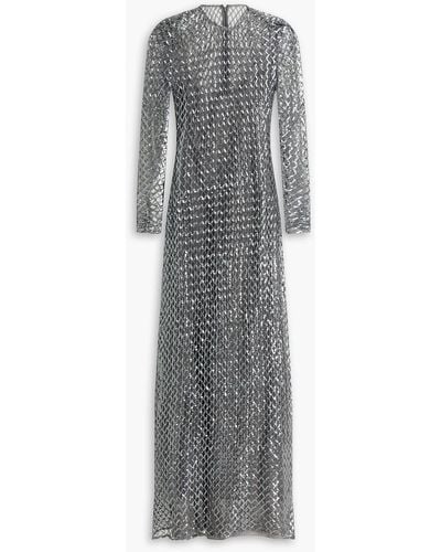 Halston Kirsten Sequined Tulle Gown - Grey