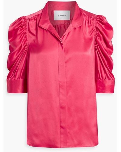 FRAME Gillian Ruched Silk-satin Top - Pink