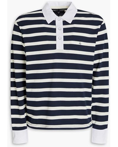 Rag & Bone Striped Cotton-blend Piqué Polo Shirt - Blue