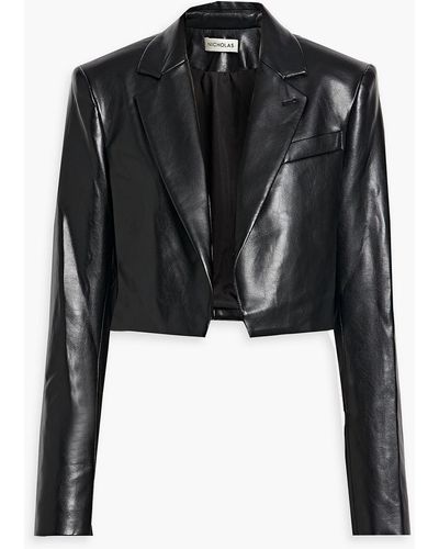 Nicholas Aliza Cropped Faux Leather Blazer - Black