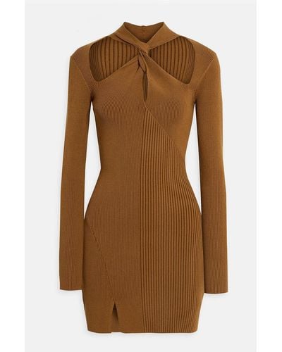 Nicholas Braulia Twist-front Cutout Ribbed-knit Mini Dress - Brown