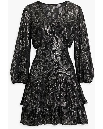 Maje Cutout Metallic Fil Coupé Chiffon Mini Dress - Black